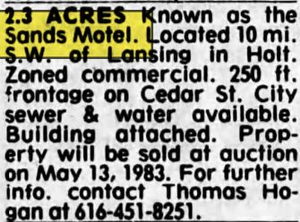 Sands Motel - May 1983 Ad (newer photo)